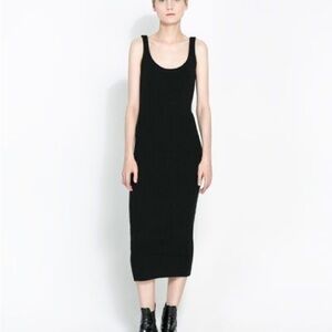 Zara Black Ribbed Midi Dress